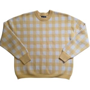Yellow Gingham Plaid Cashmere Crewneck Sweater NAADAM Large
